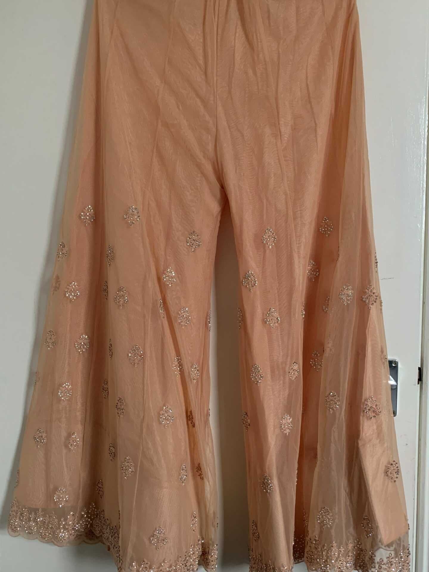 Peach, asymmetrical shararah trouser outfit thumbnail 3