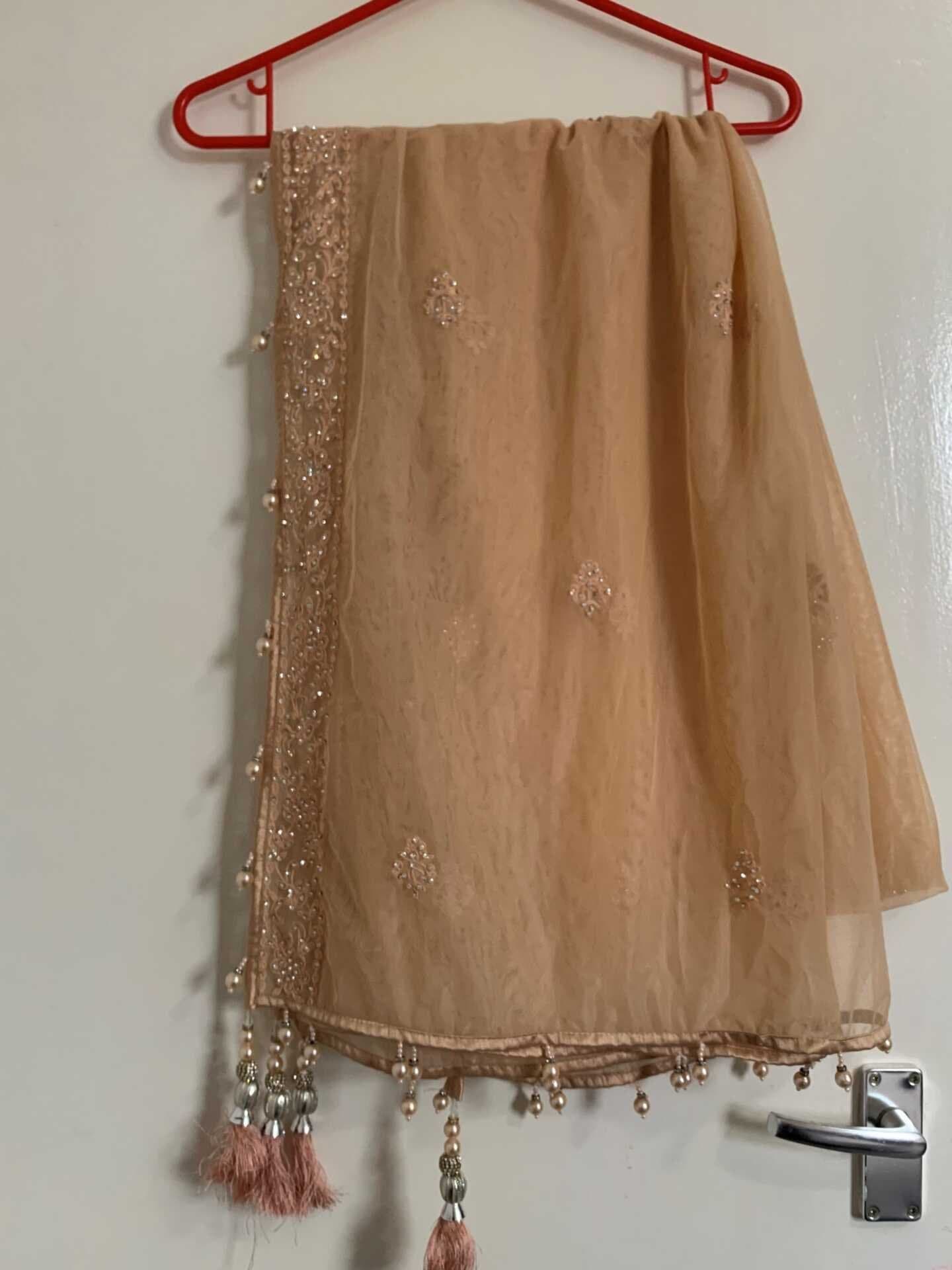 Peach, asymmetrical shararah trouser outfit thumbnail 2