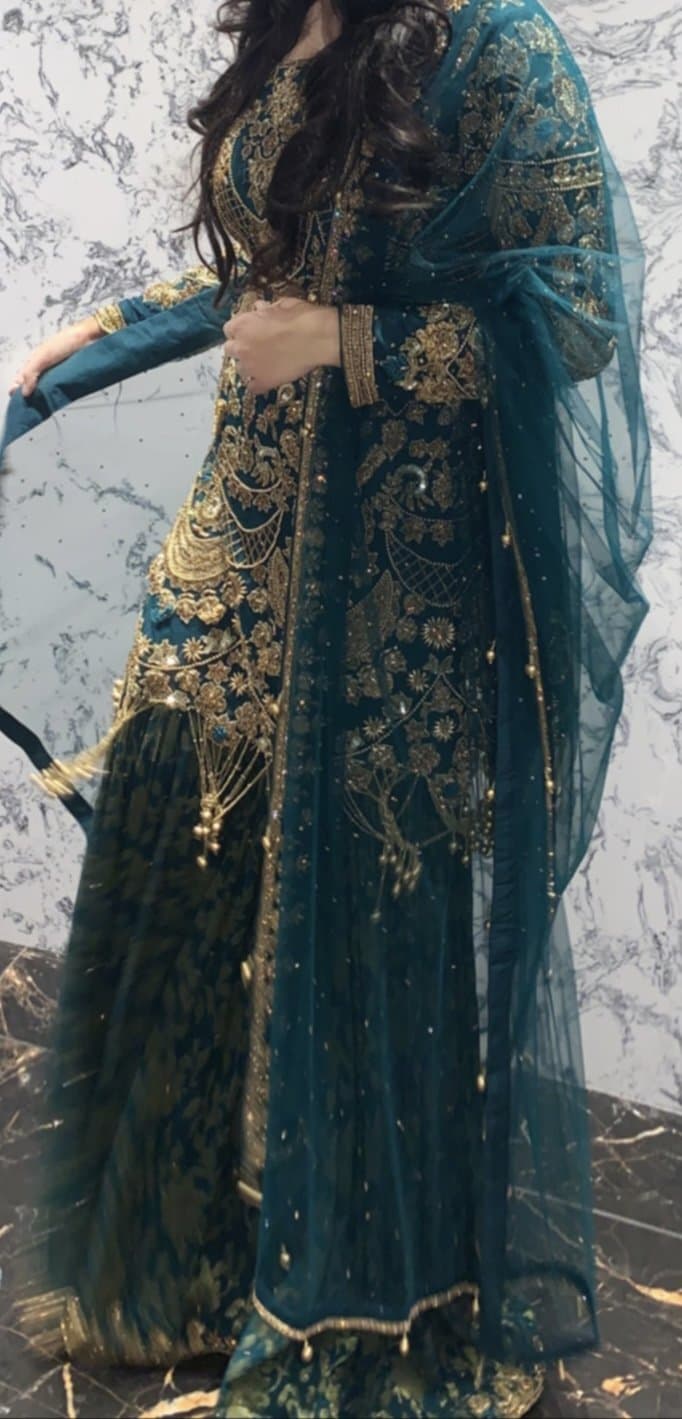 Teal & Gold Sharara Outfit