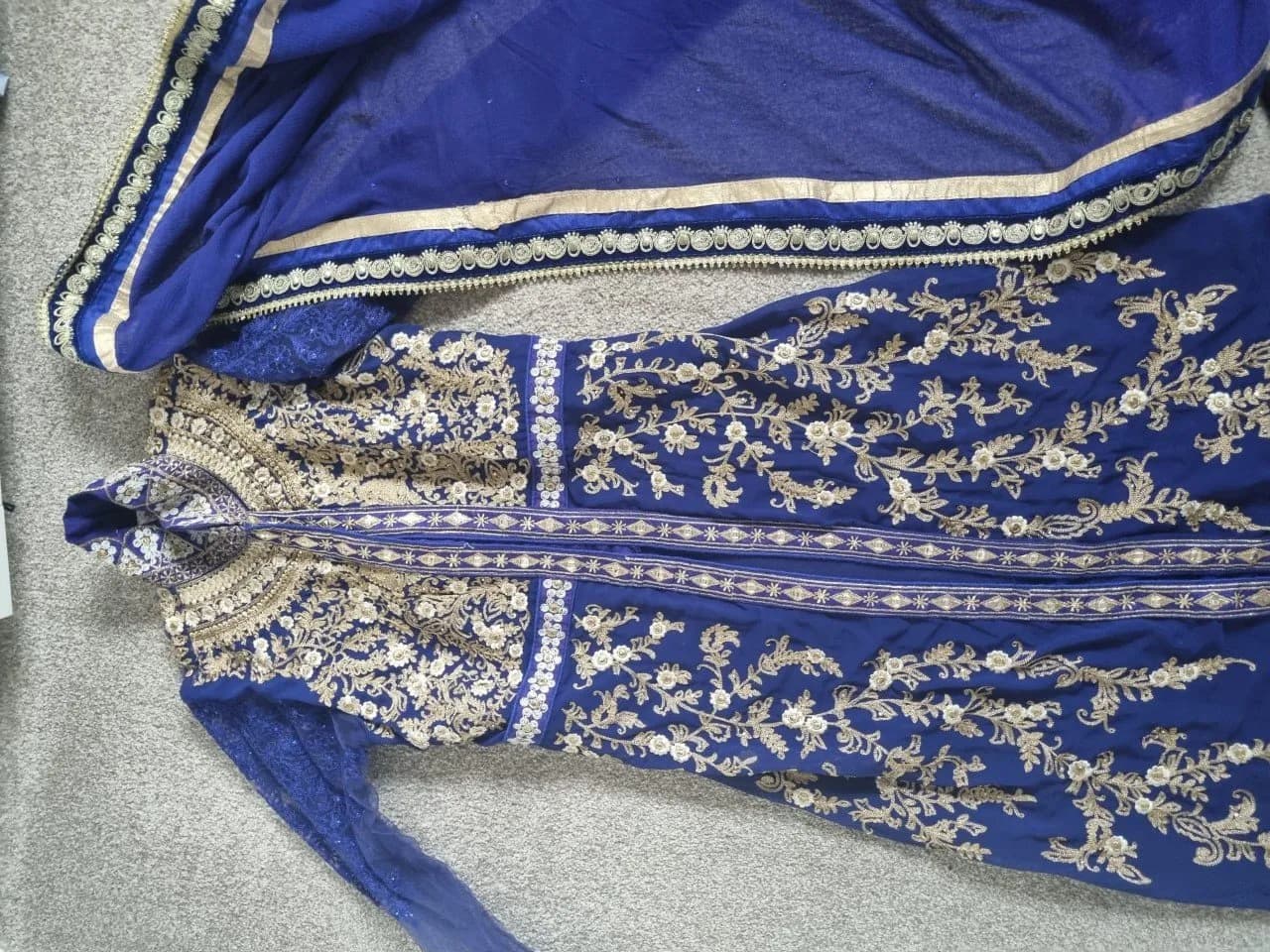 Women’s blue long dress, gold and silver embroidery