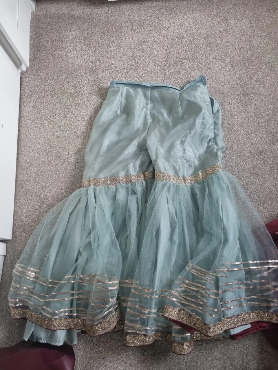 Women’s Ice blue and maroon organza Gharara thumbnail 3