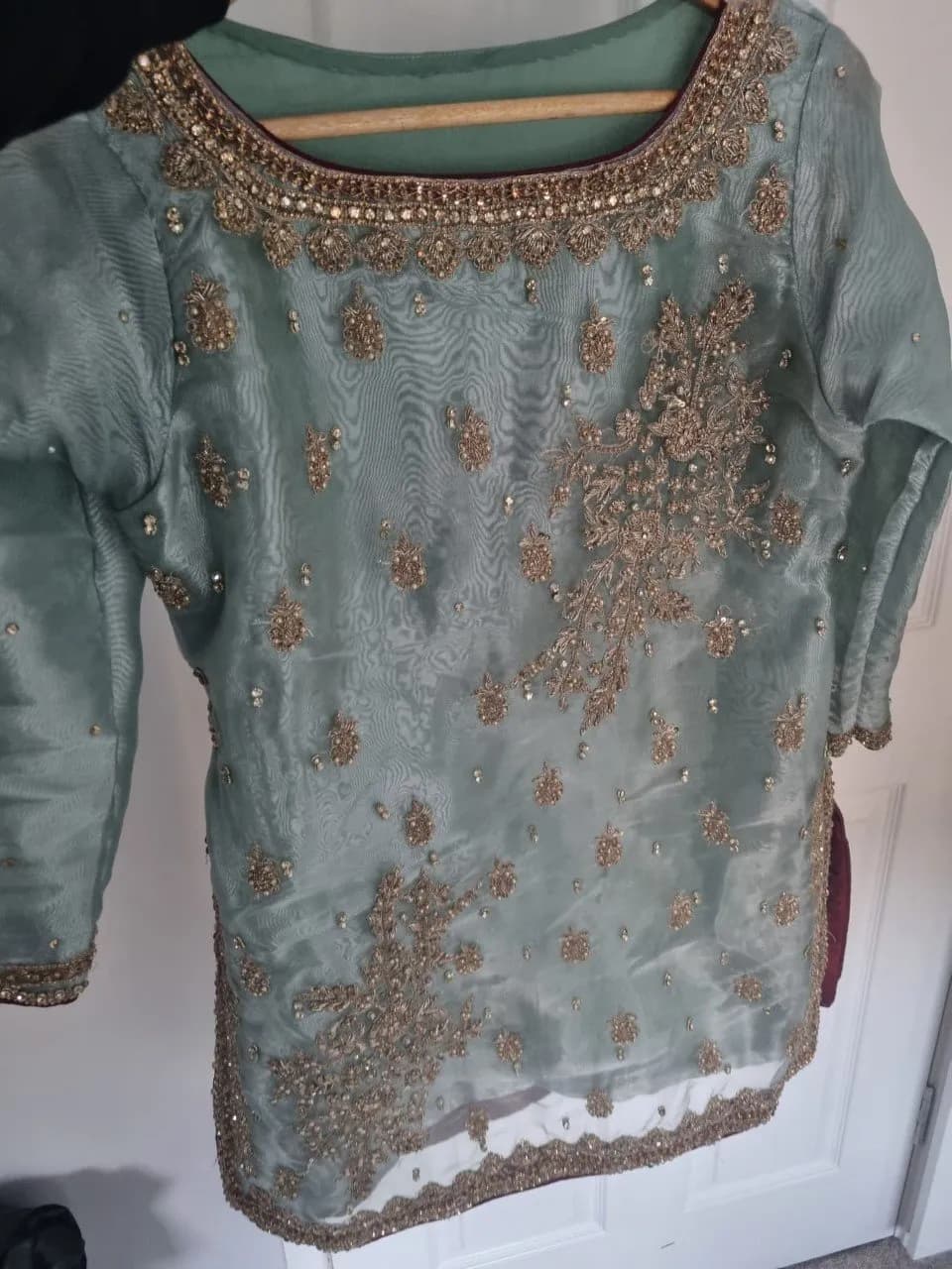 Women’s Ice blue and maroon organza Gharara thumbnail 2