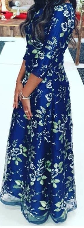 Women's Navy Blue floral gown thumbnail 2