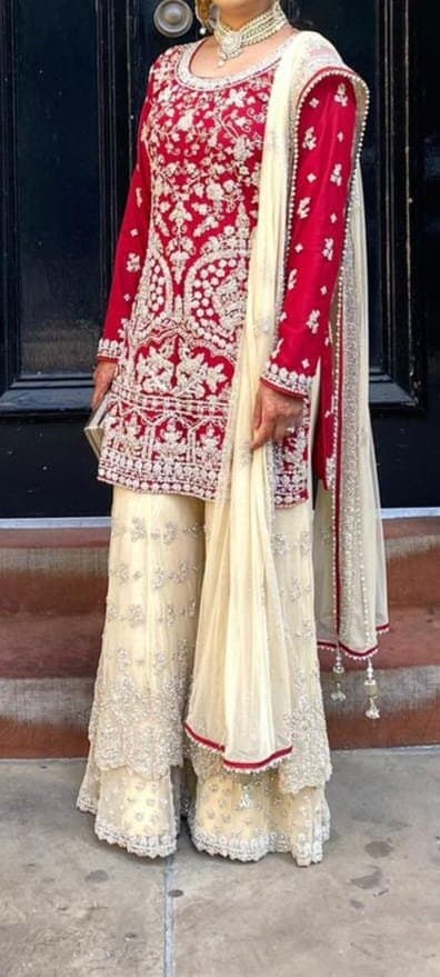 Women’s red and cream wedding dress thumbnail 2