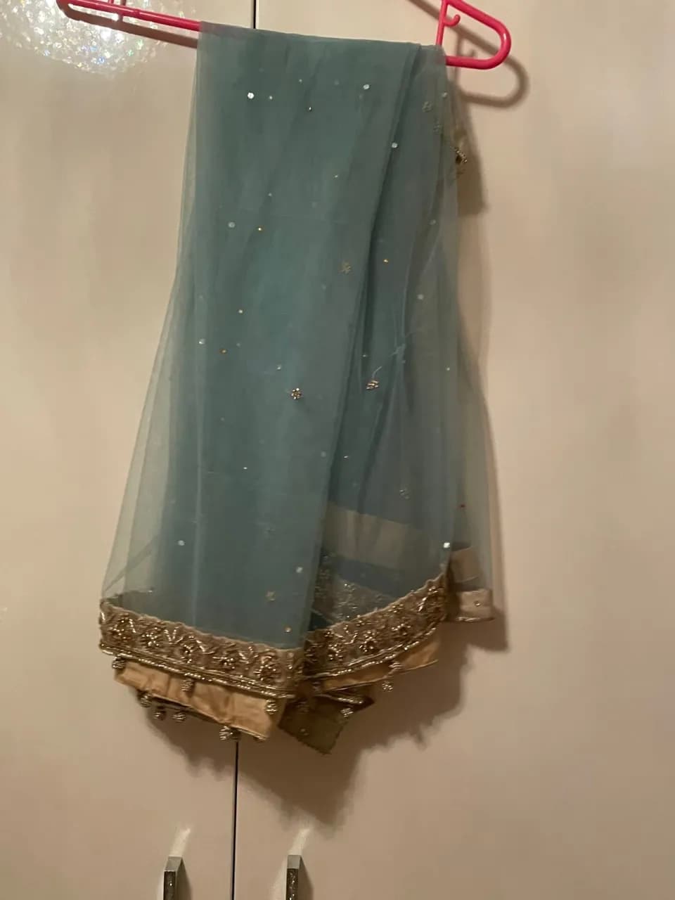 peach and blue dress thumbnail 3