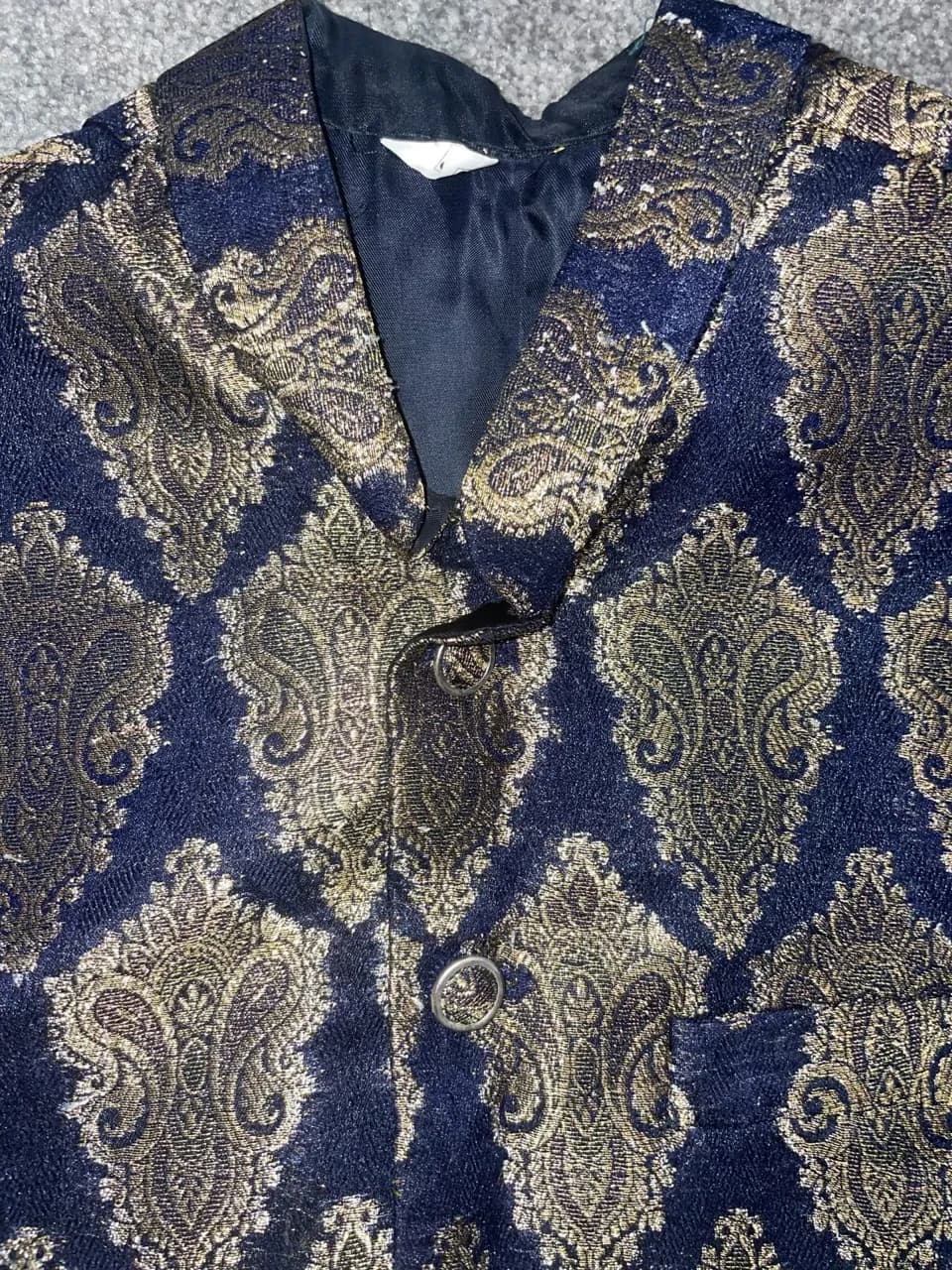 Dark Blue and gold patterned Mens Sherwani thumbnail 3