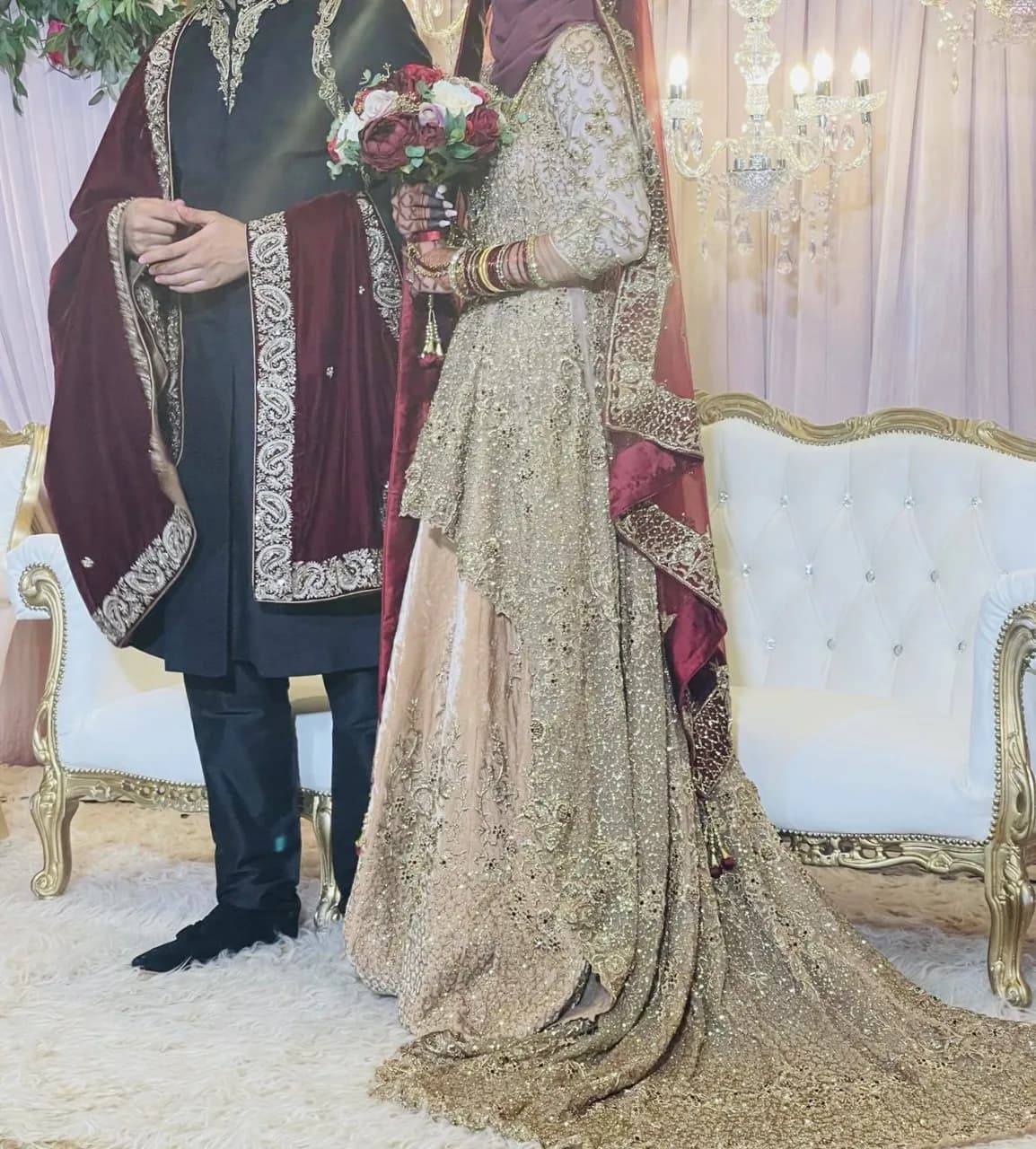 Maroon/Gold/Peach Lengha with Trail