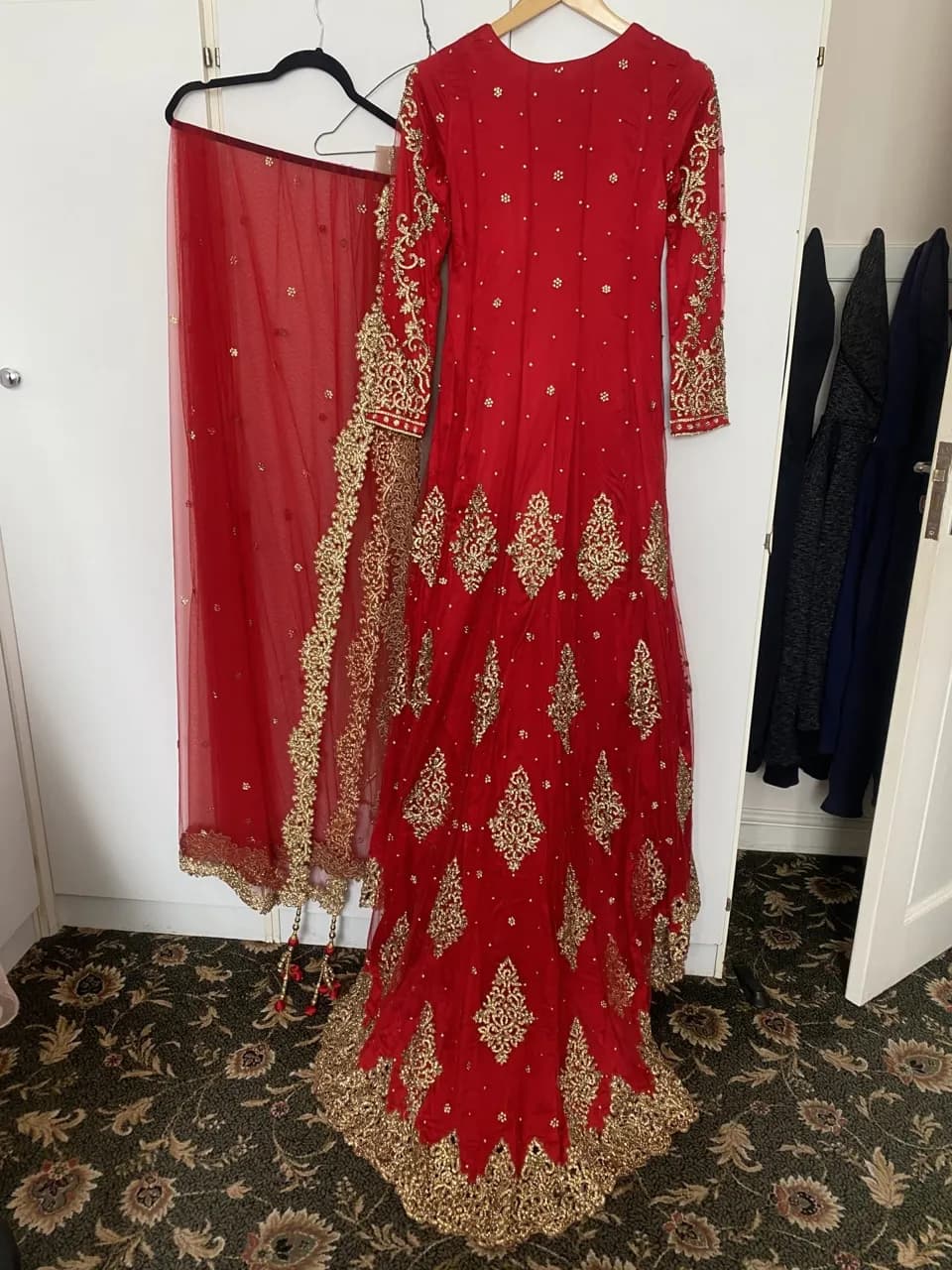 Red and Gold long dress thumbnail 4