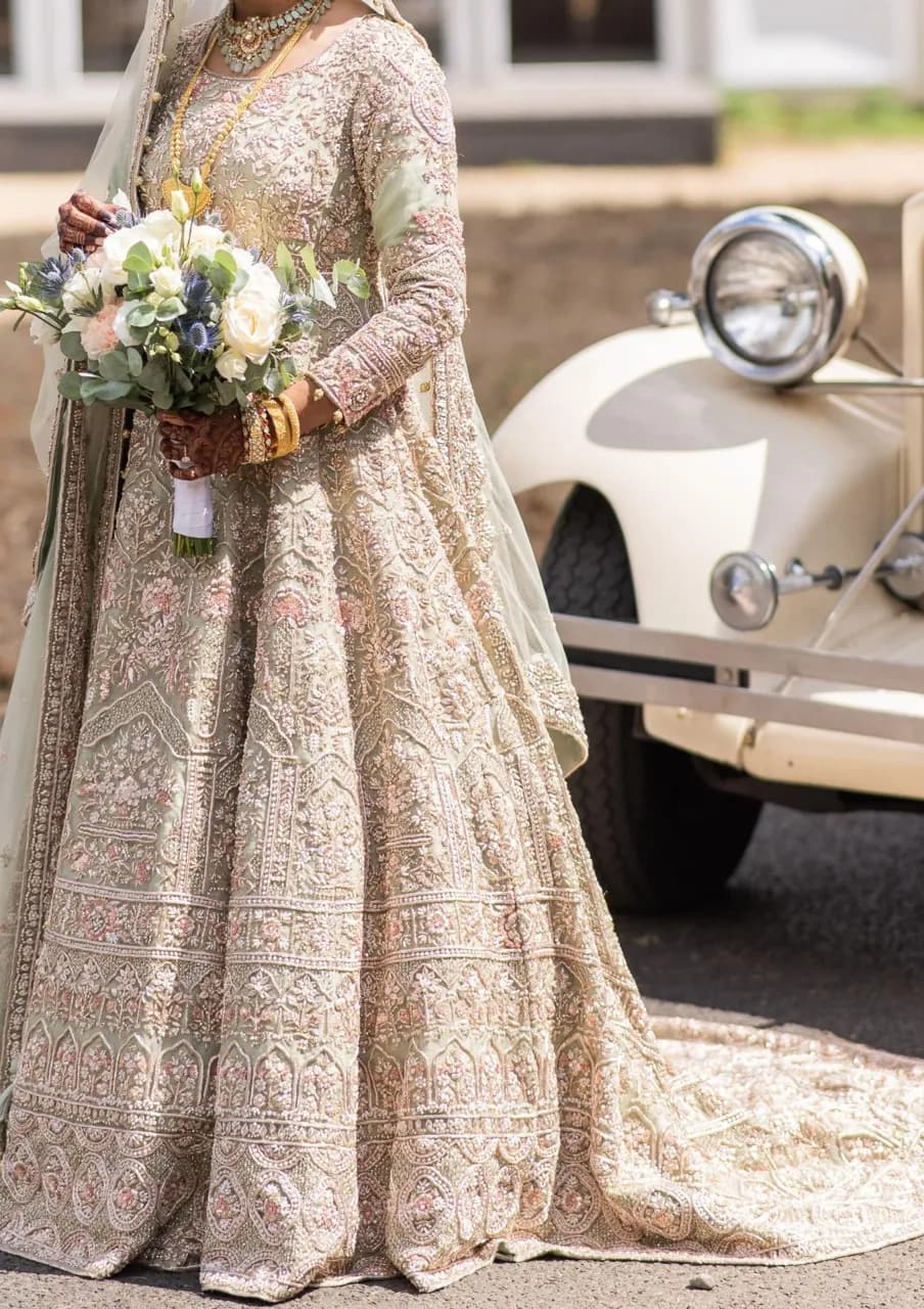 Heavy hand embroidered wedding dress thumbnail 4