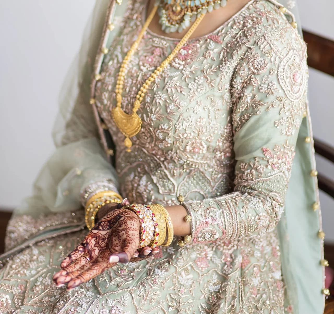 Heavy hand embroidered wedding dress thumbnail 6