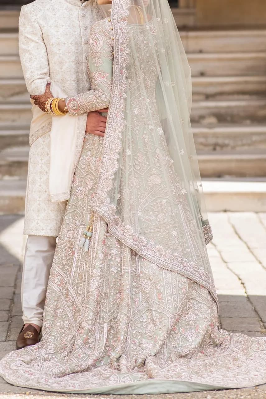 Heavy hand embroidered wedding dress thumbnail 3