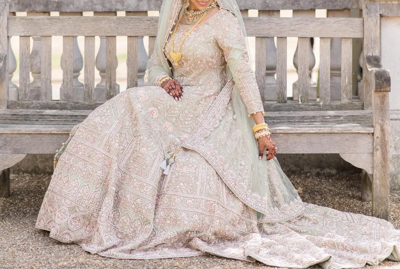 Heavy hand embroidered wedding dress