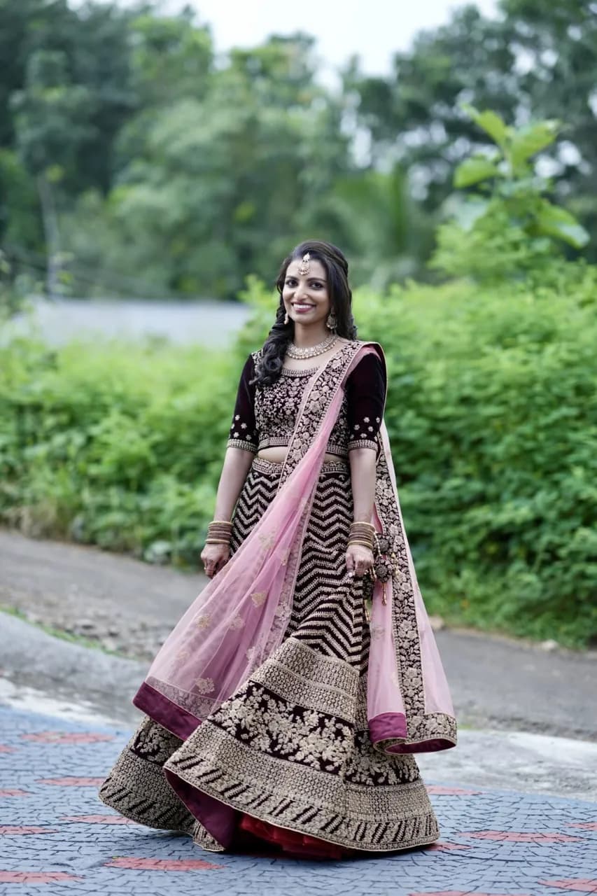 Maroon Handstitched Bridal Lehenga thumbnail 2