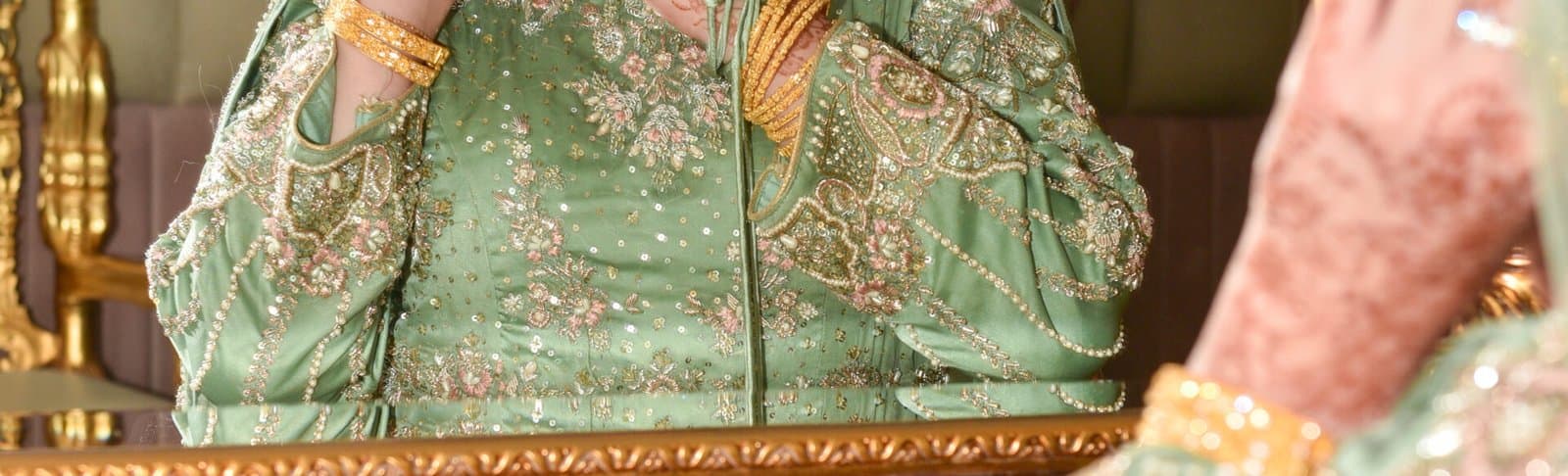 Mint Green and Tea Pink Bridal Dress
