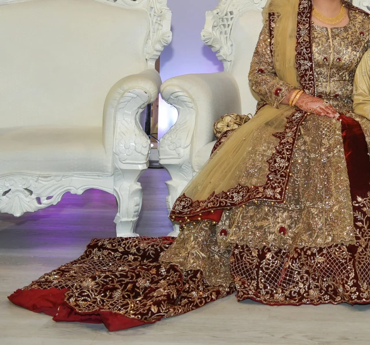 Gold and Maroon Bridal Lengha thumbnail 3