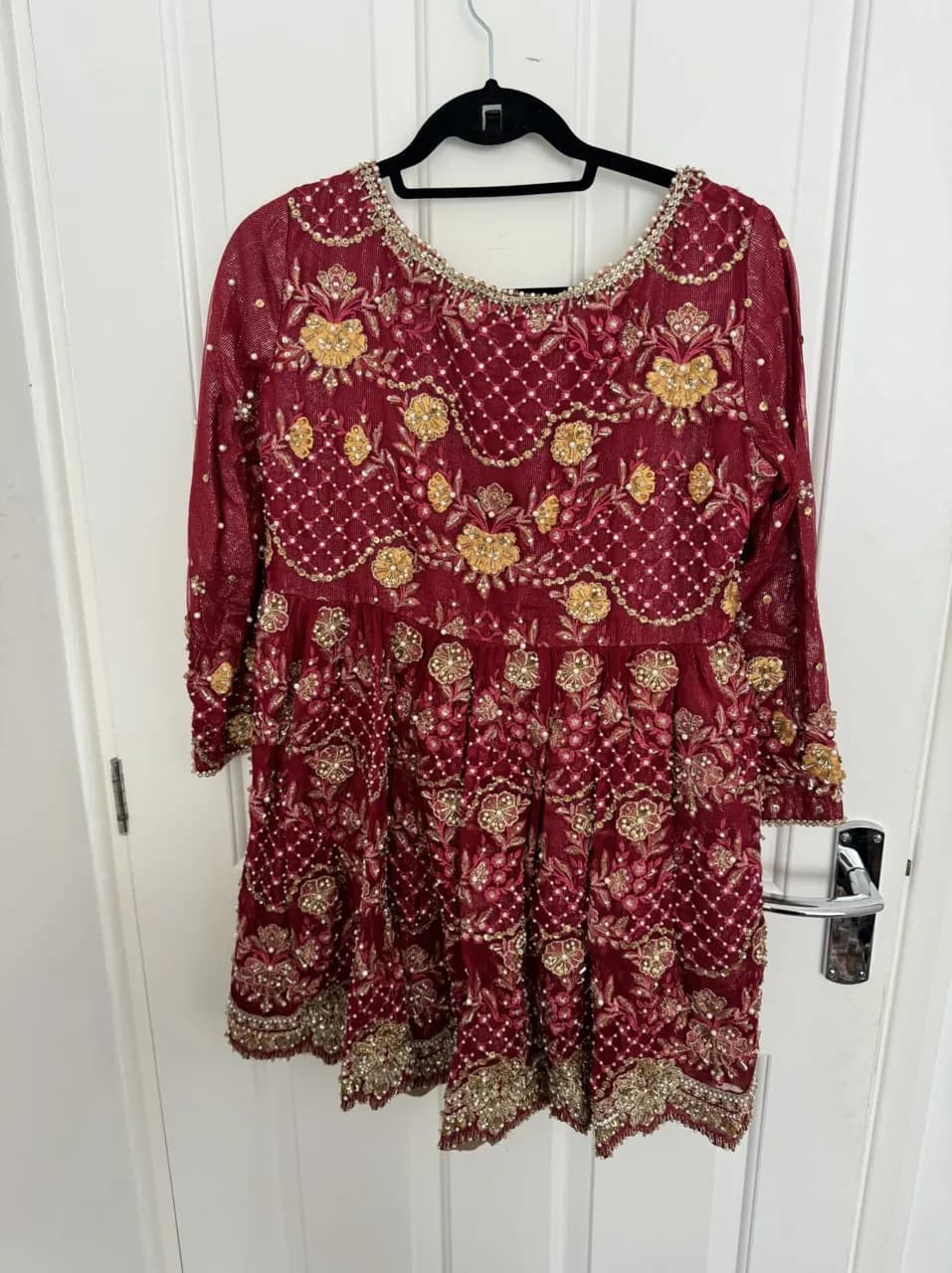 Red and Gold Two piece Bridal Peplum and Gharara thumbnail 2