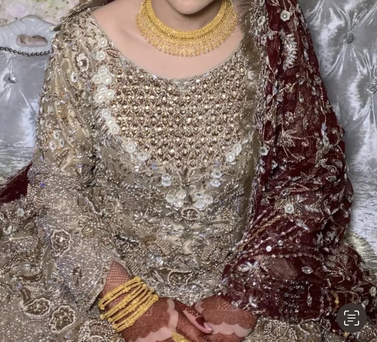 Nees London Gold and Maroon Bridal Lengha thumbnail 2