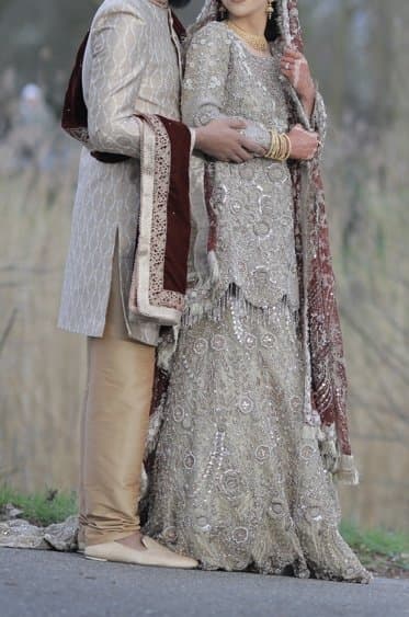 Nees London Gold and Maroon Bridal Lengha thumbnail 3