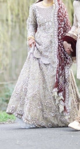 Nees London Gold and Maroon Bridal Lengha thumbnail 4