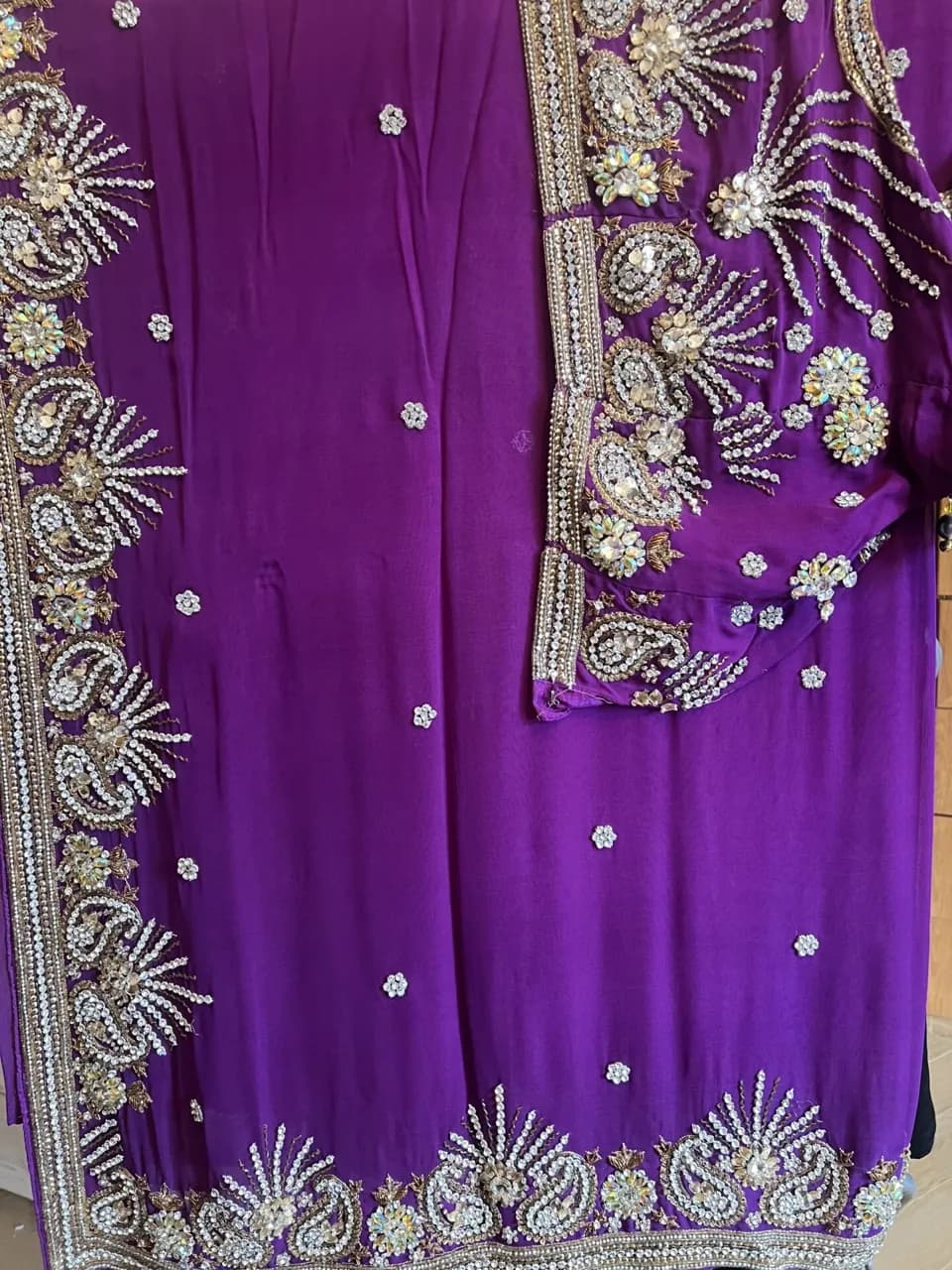 Purple heavy stone saree thumbnail 3