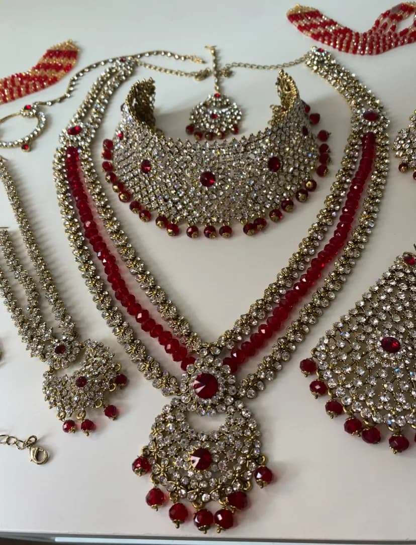 Antique gold, silver and red full bridal set
