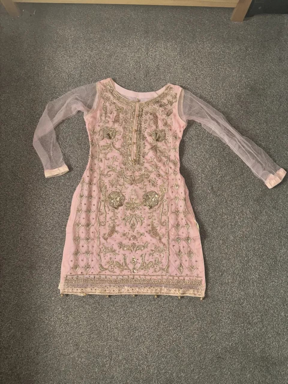 Ladies Indian Pakistani Pink 3 Piece Stitched Ready Made Wedding Party Wear Sharara Kameez Suit Size Small