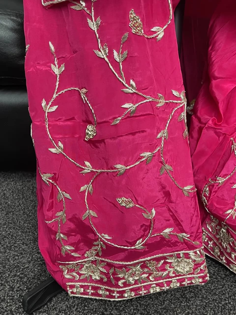 Cerise pink pure silk salwar suit thumbnail 2