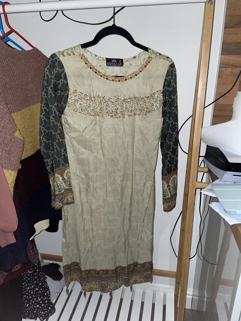 green &amp; mustard salwar kameez with beaded detailing