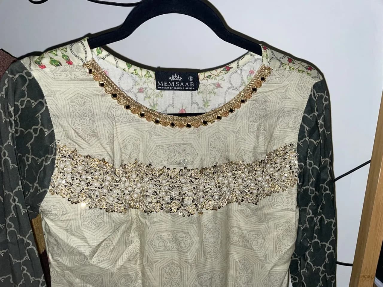 green &amp; mustard salwar kameez with beaded detailing thumbnail 2