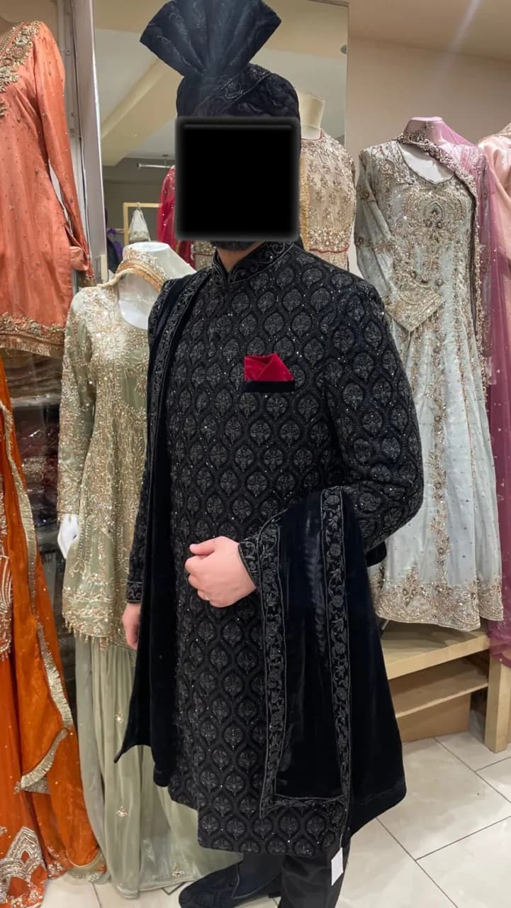 Groom Black Sherwani thumbnail 2