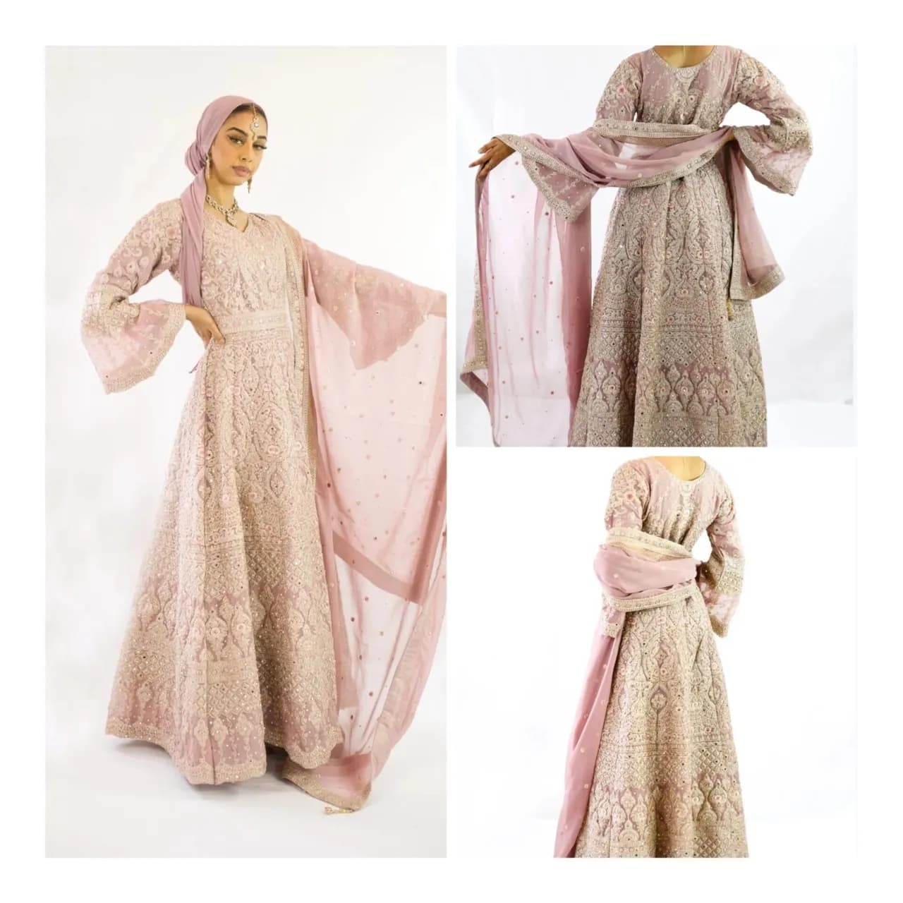 Brand new dusty pink Readymade dress Wedding Nikkah Gown Indian Pakistani Asian Nikah bride Maxi 3pc outfit - S - M - L - XL