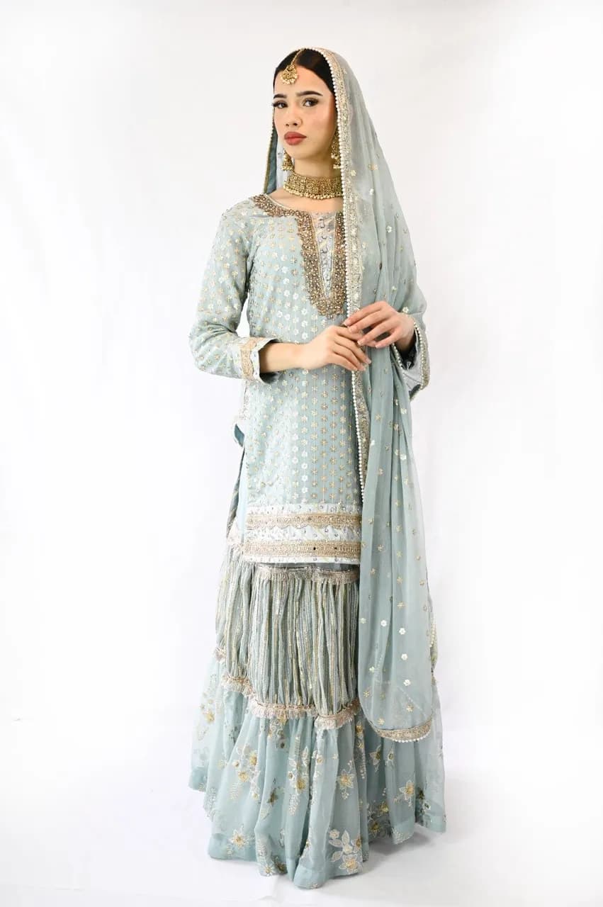 Brand New light blue Readymade Ruffle Lehenga lehnga kurti Indian Pakistani Wedding bridal dress 3pc outfit