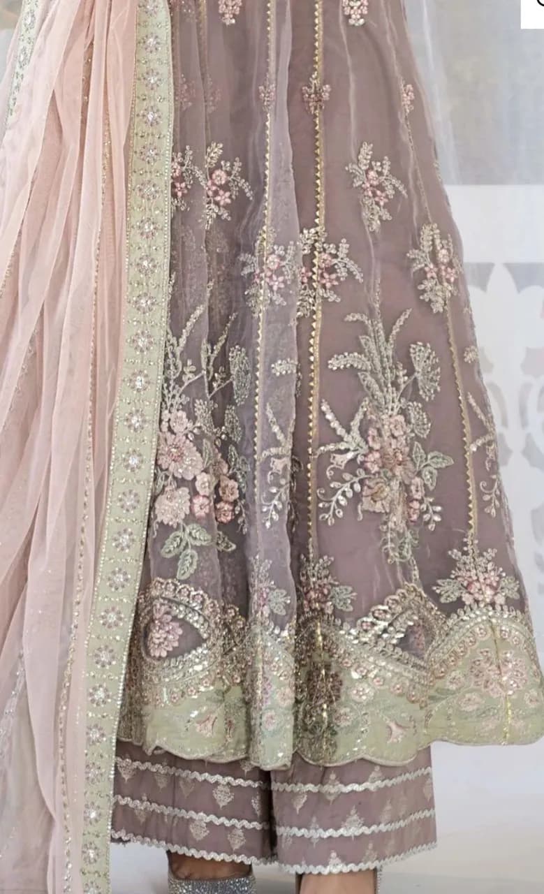 Maria.B 3 Piece Embroidered Organza Suit in Pink/Purple Size Medium thumbnail 2