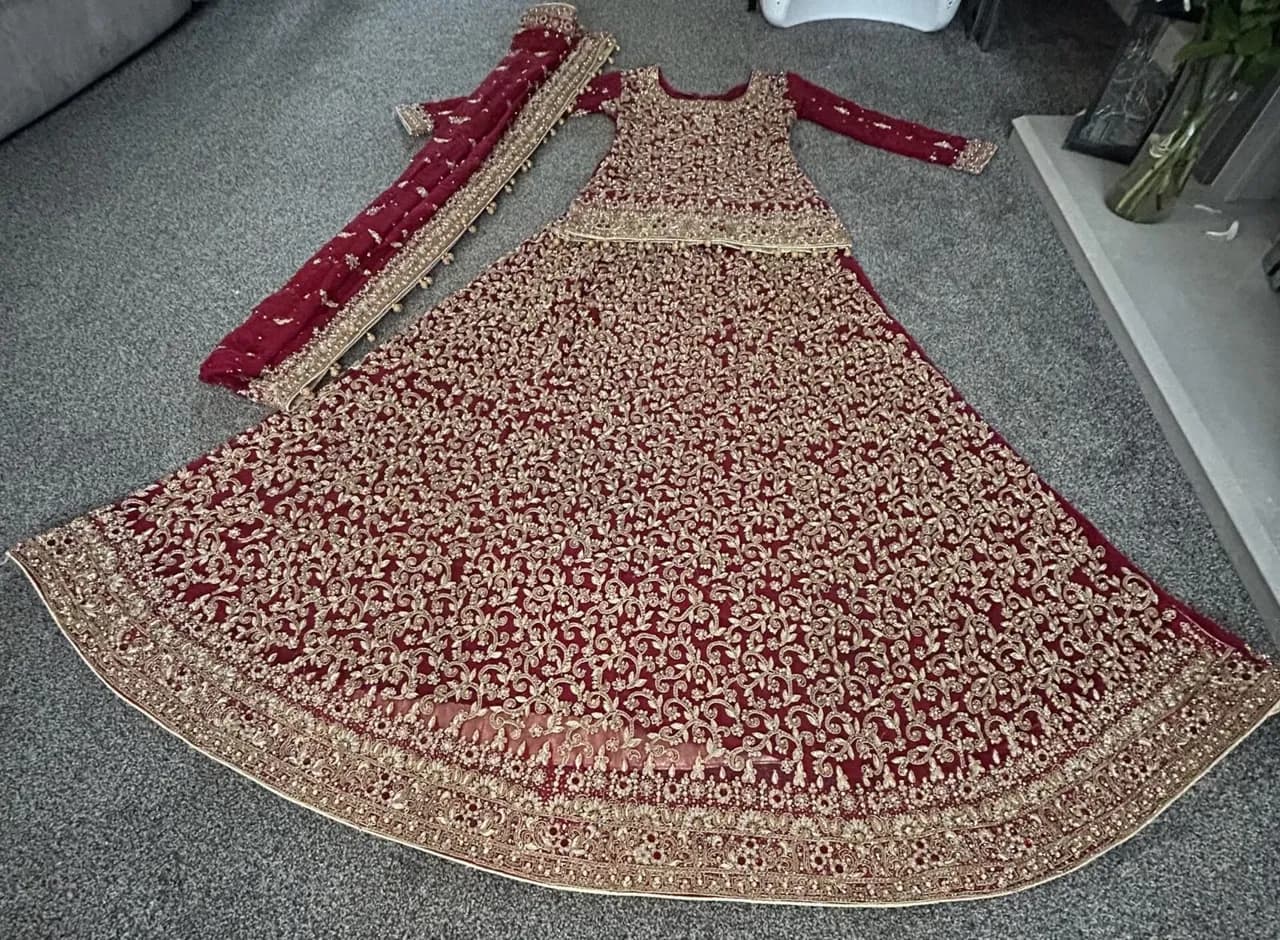 Red &amp; Gold Bridal Lehnga thumbnail 2