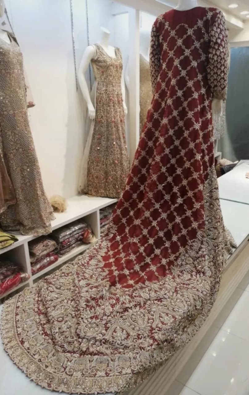 Deep Red/ Maroon Bridal Baraat Dress thumbnail 2