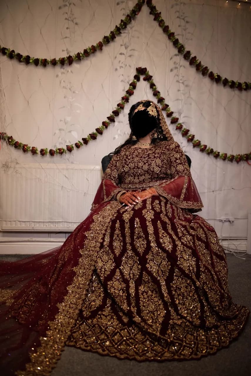 Velvet wedding dress and trail dupatta thumbnail 2