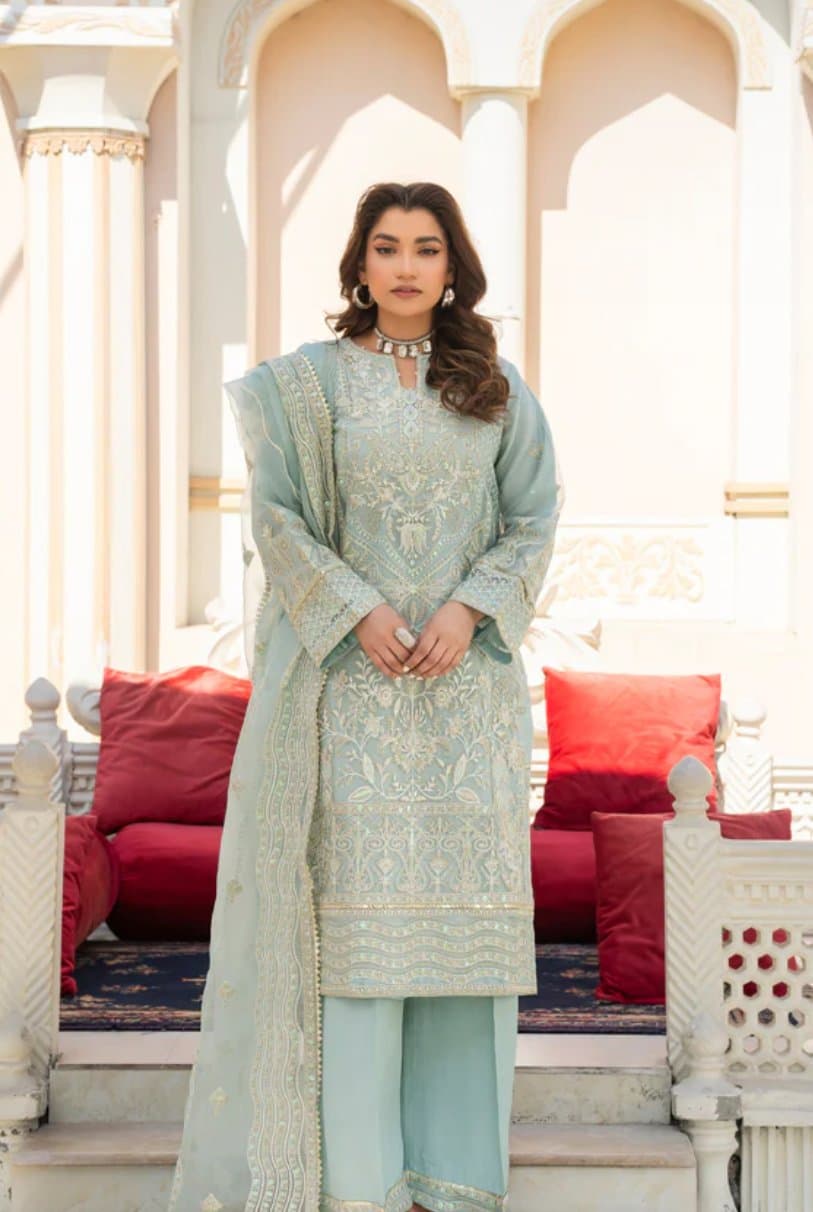 Aqua embroidered 3-piece suit