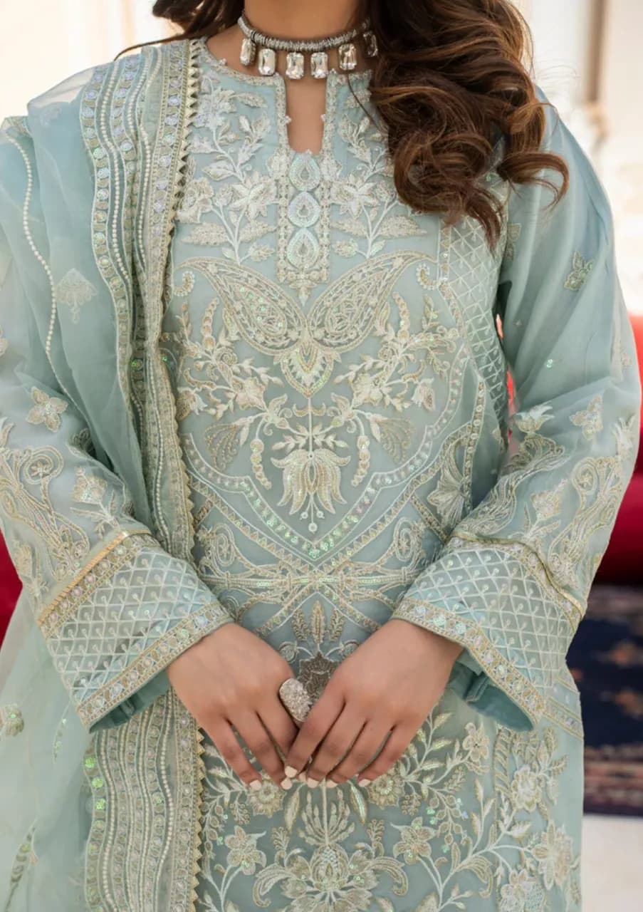 Aqua embroidered 3-piece suit thumbnail 2