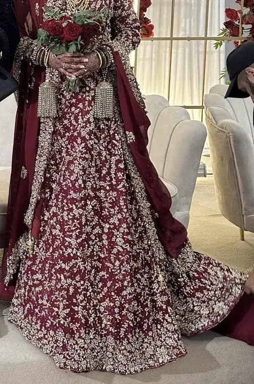 Luxury Red Bridal Lengha with Long Trail - Heavy Hand Embroidery thumbnail 7
