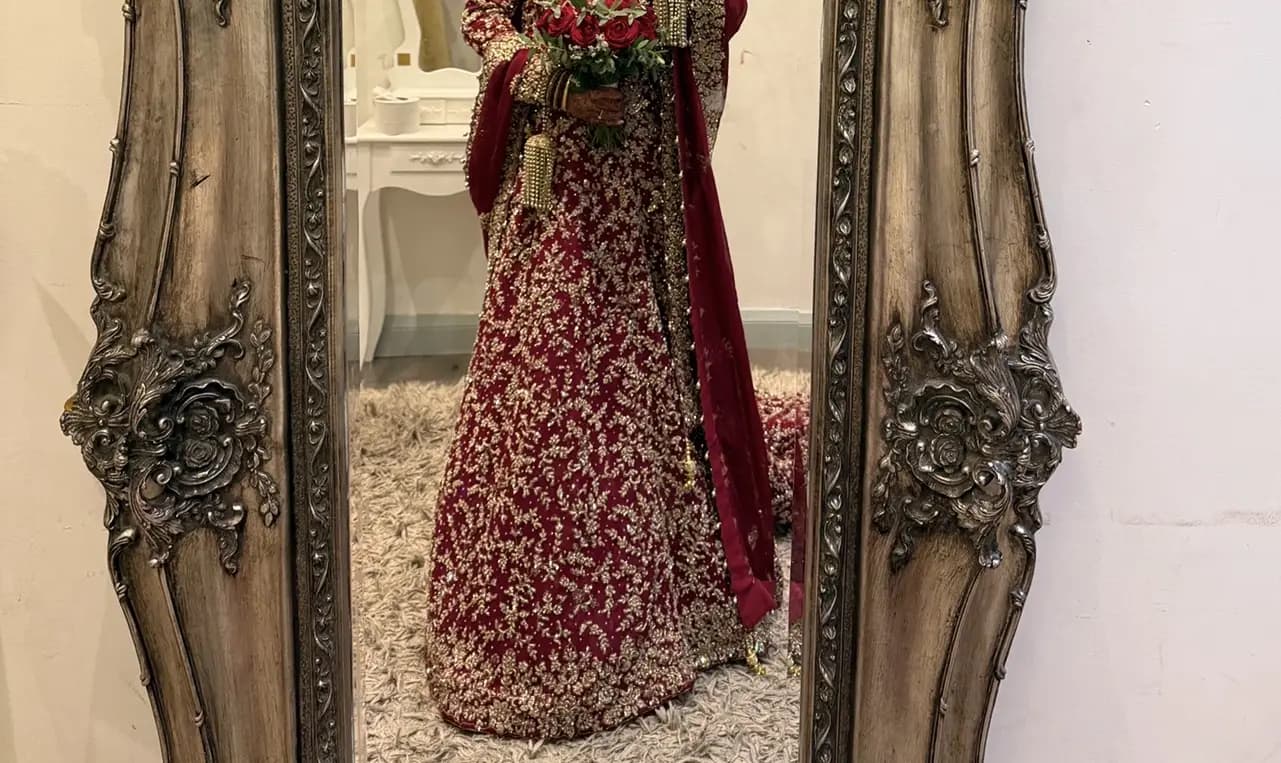 Luxury Red Bridal Lengha with Long Trail - Heavy Hand Embroidery thumbnail 4
