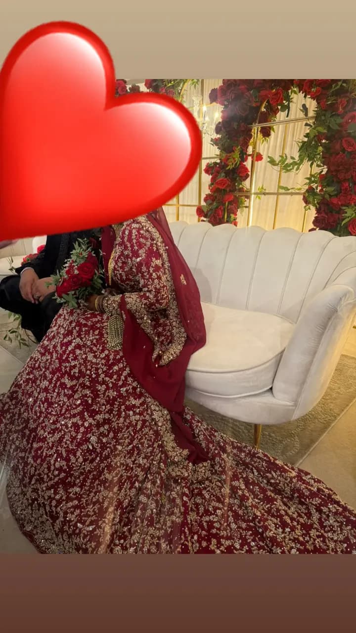 Luxury Red Bridal Lengha with Long Trail - Heavy Hand Embroidery thumbnail 2