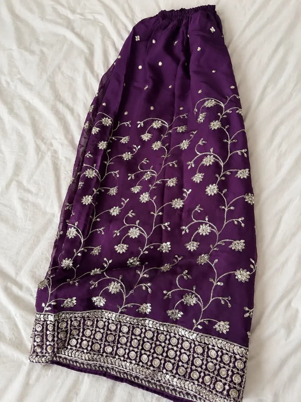 Purple Embroidered 3-Piece Sharara Suit – Size L