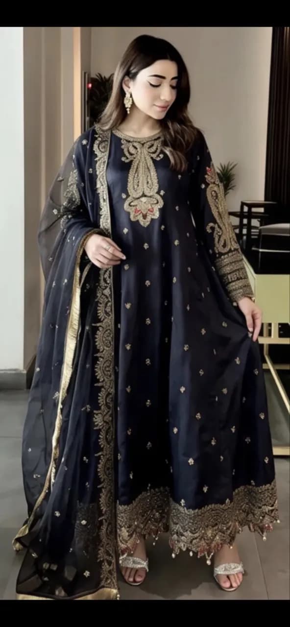 Elegant black 3 peice suit gold embroidery — image 1