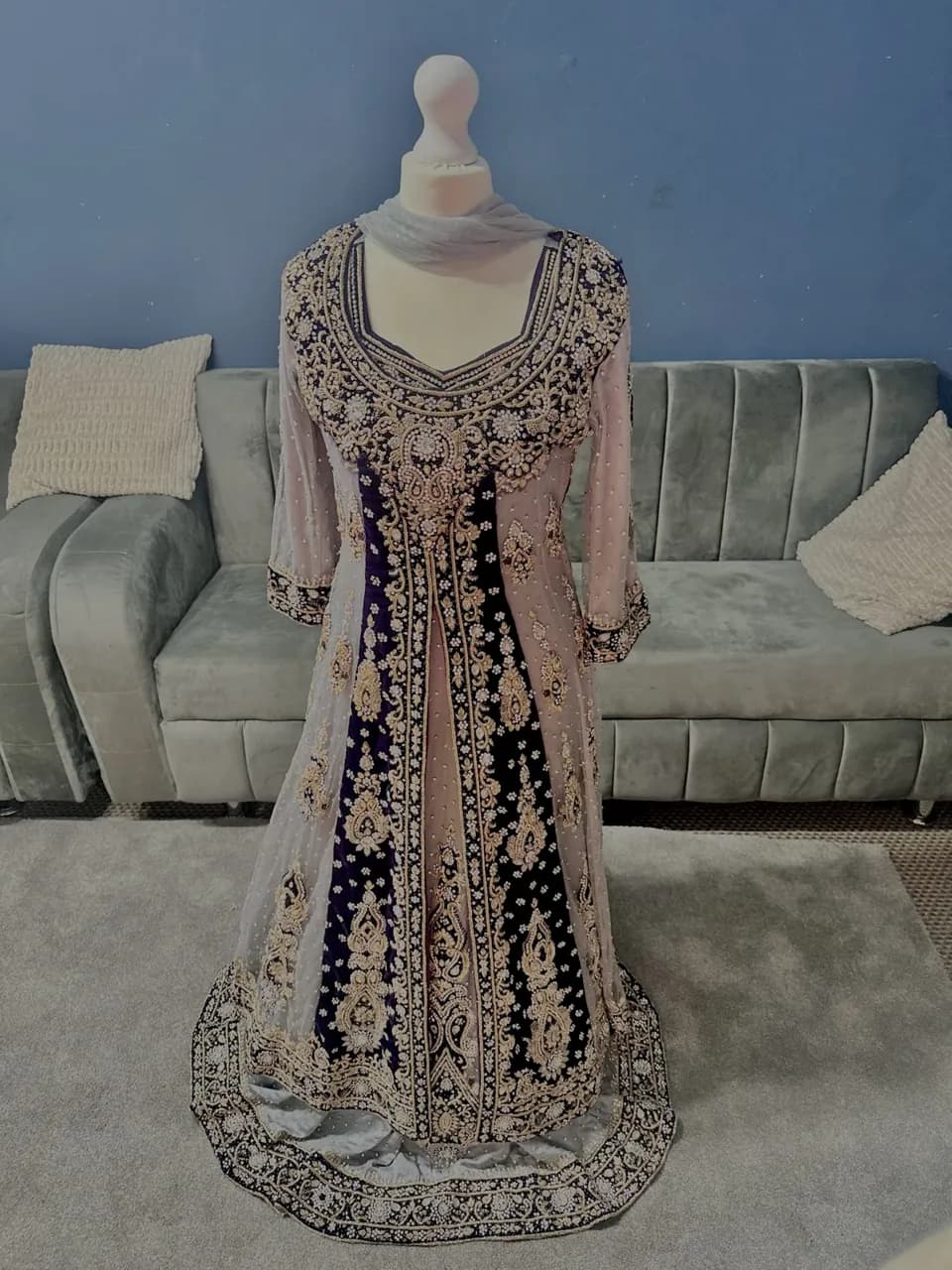 Royal Purple Pakistani Embroidered Bridal Maxi with Dupatta