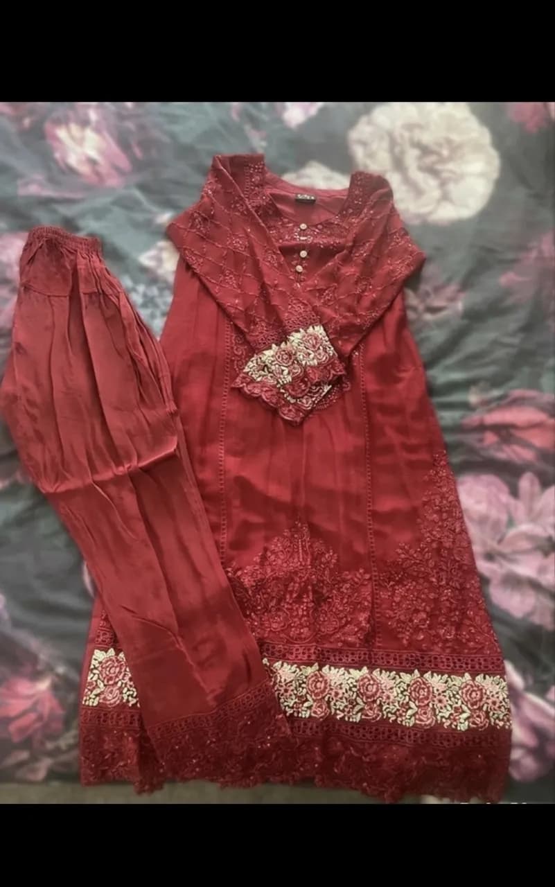 Red and floral shalwar kameez