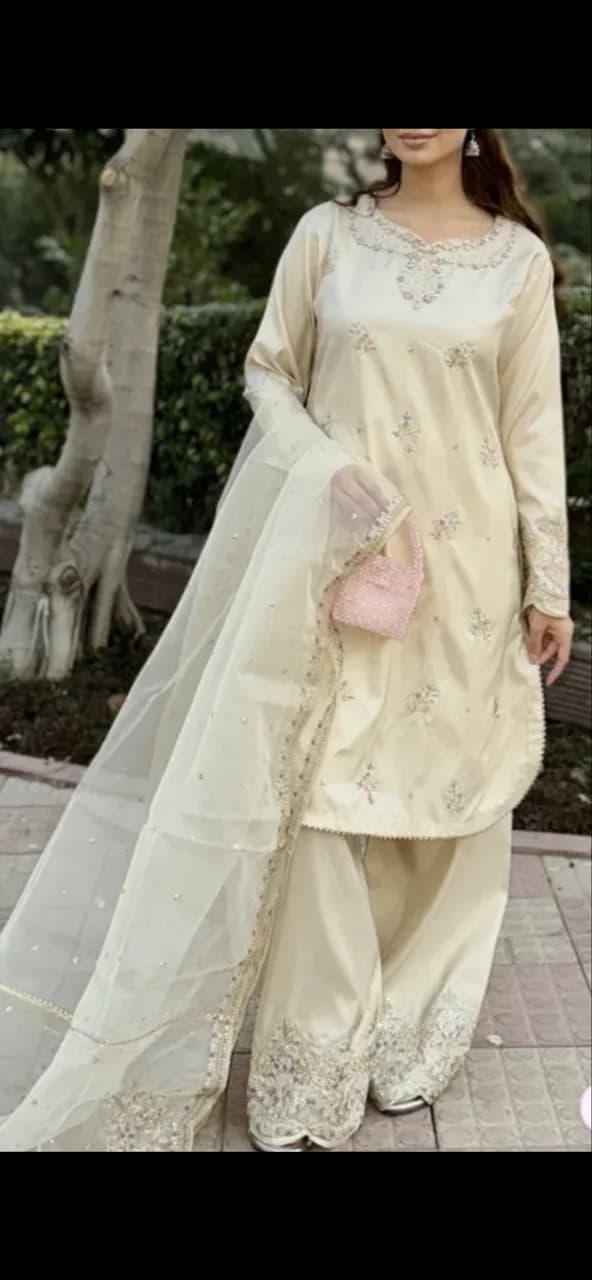 elegant white silk suit