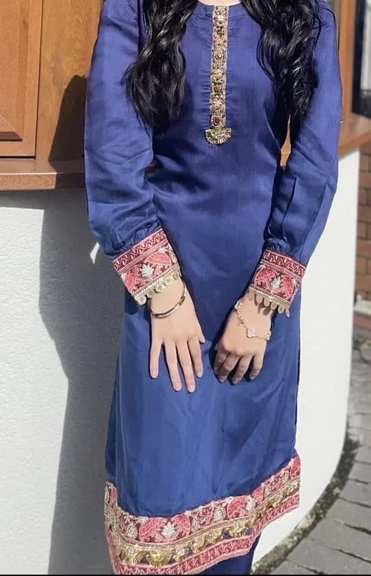 Navy Blue Embroidered Suit with Gold — image 1