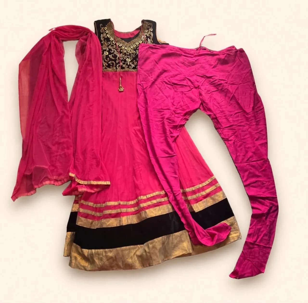 Pink & Black Anarkali Suit Set | Indian Wedding Guest | UK 10-12