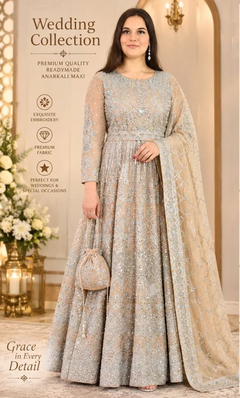 Nikkah Wedding dress Anarkali Indian Pakistani Maxi readymade Asian Partywear potli bag