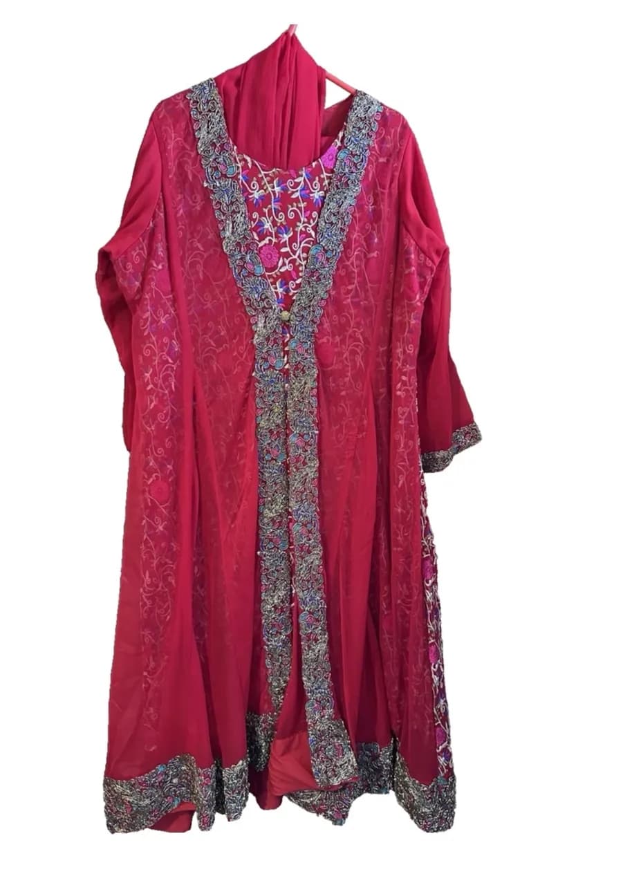 Red Embroidered Dress with trouser